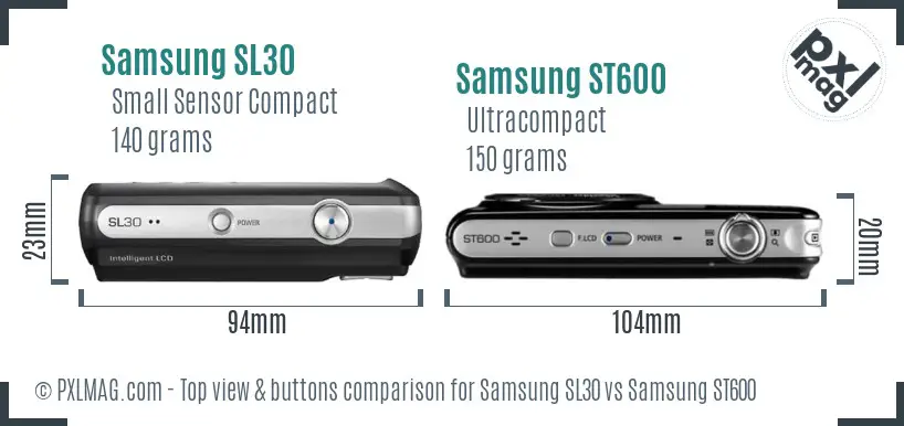 Samsung SL30 vs Samsung ST600 top view buttons comparison