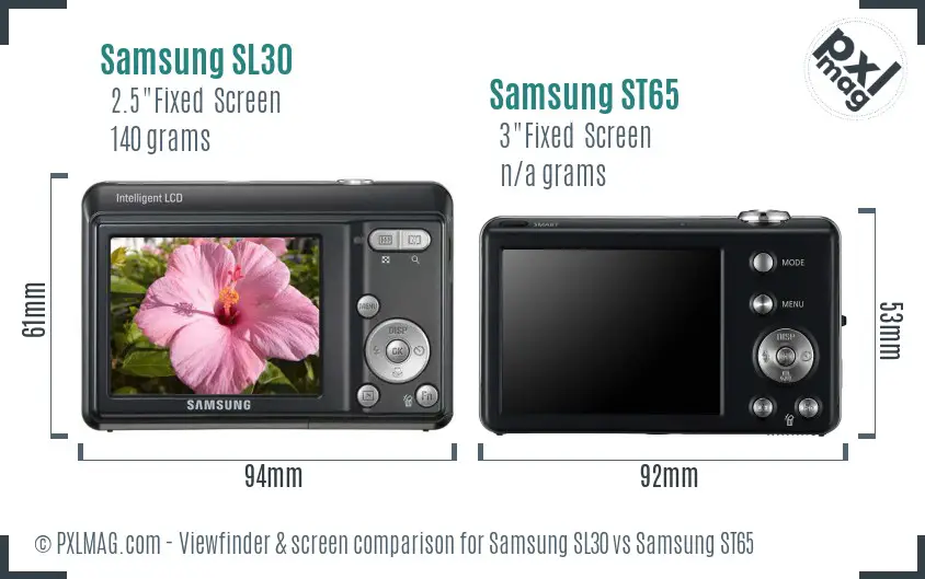 Samsung SL30 vs Samsung ST65 Screen and Viewfinder comparison
