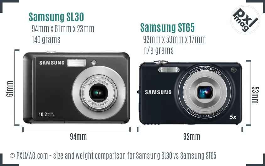 Samsung SL30 vs Samsung ST65 size comparison
