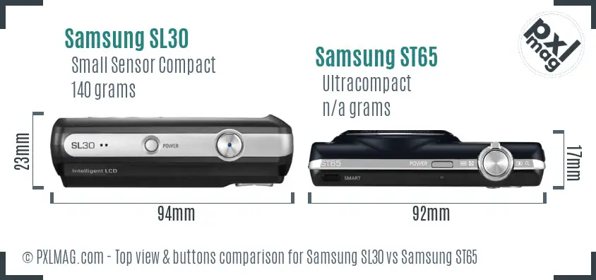 Samsung SL30 vs Samsung ST65 top view buttons comparison