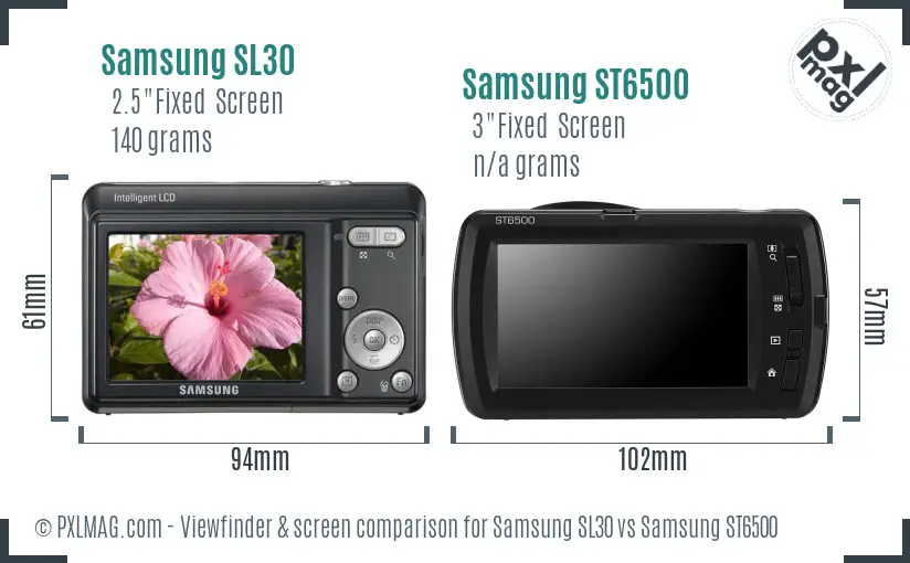Samsung SL30 vs Samsung ST6500 Screen and Viewfinder comparison