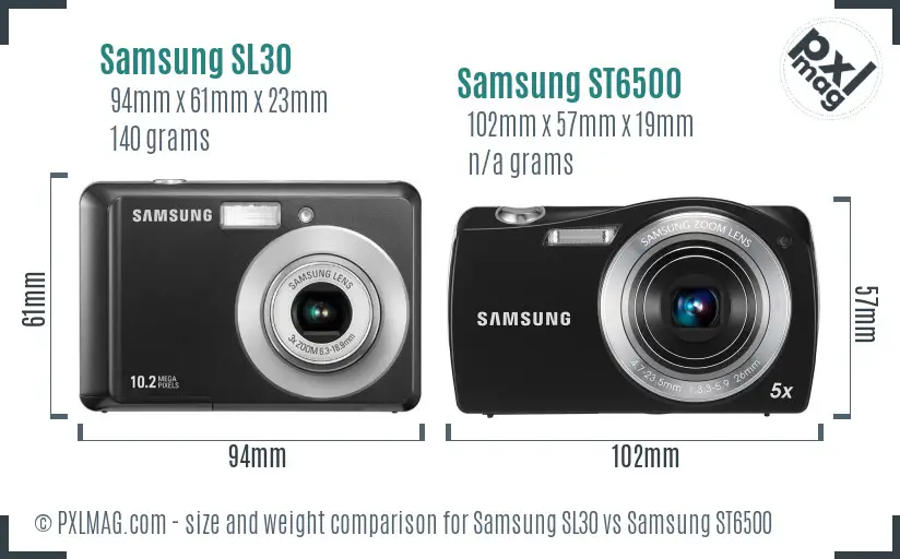 Samsung SL30 vs Samsung ST6500 size comparison