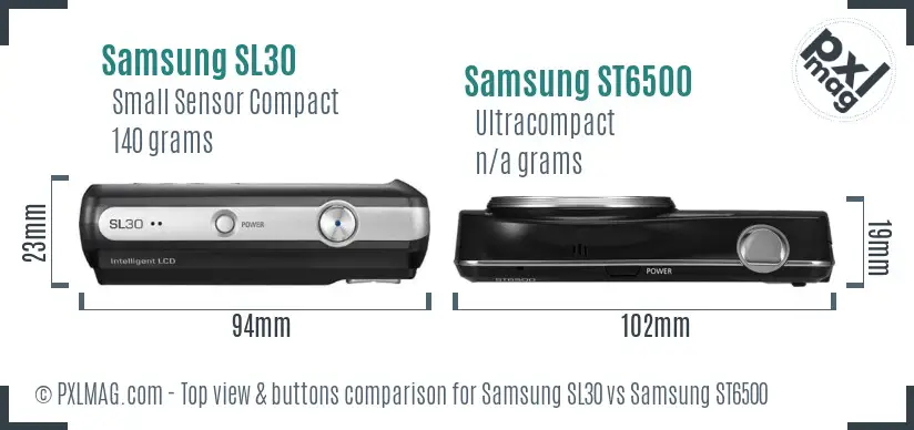 Samsung SL30 vs Samsung ST6500 top view buttons comparison