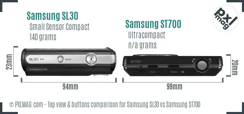 Samsung SL30 vs Samsung ST700 top view buttons comparison