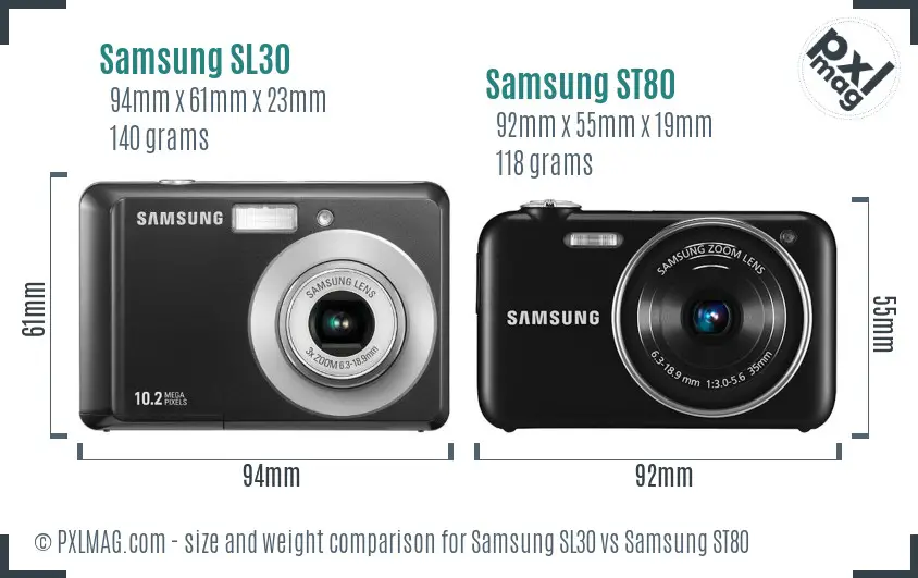 Samsung SL30 vs Samsung ST80 size comparison