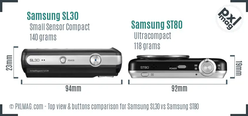 Samsung SL30 vs Samsung ST80 top view buttons comparison