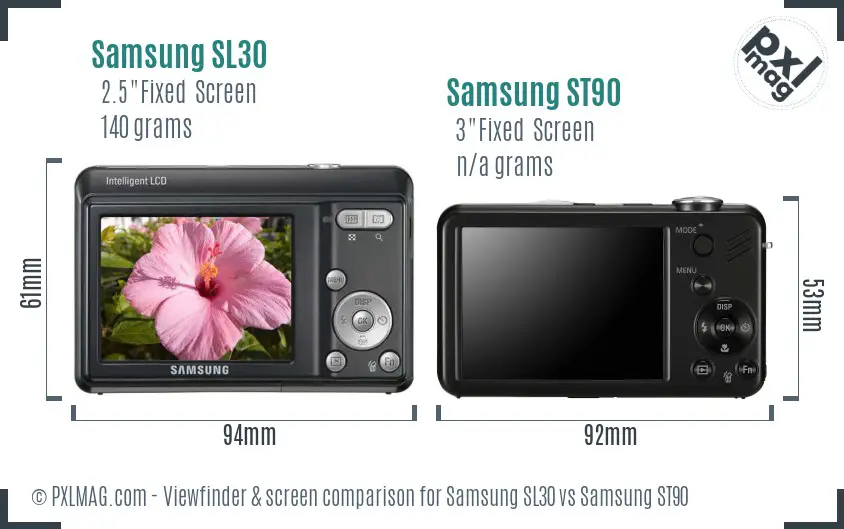 Samsung SL30 vs Samsung ST90 Screen and Viewfinder comparison