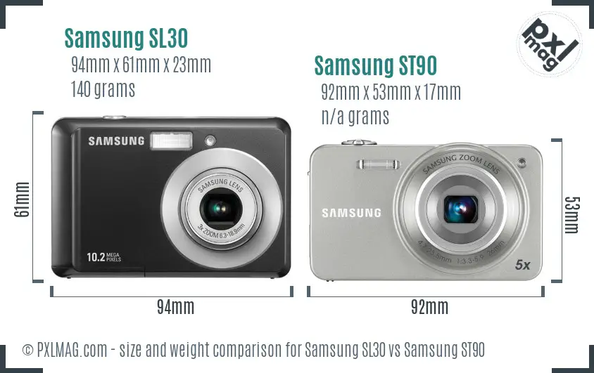Samsung SL30 vs Samsung ST90 size comparison