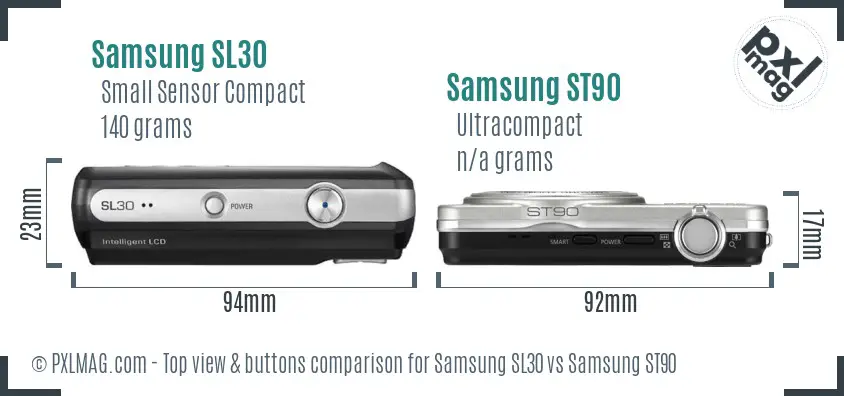 Samsung SL30 vs Samsung ST90 top view buttons comparison