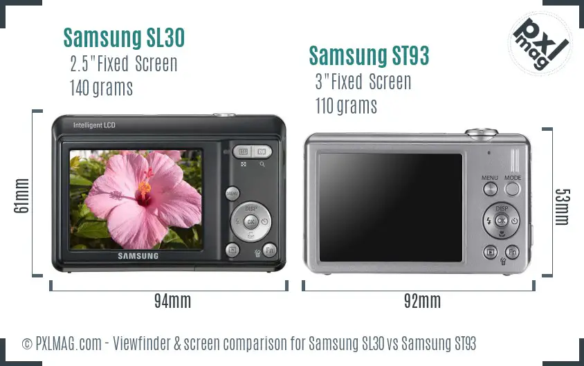 Samsung SL30 vs Samsung ST93 Screen and Viewfinder comparison Samsung SL30 vs Samsung ST93 Screen and Viewfinder comparison