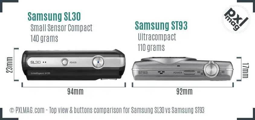 Samsung SL30 vs Samsung ST93 top view buttons comparison Samsung SL30 vs Samsung ST93 top view buttons comparison