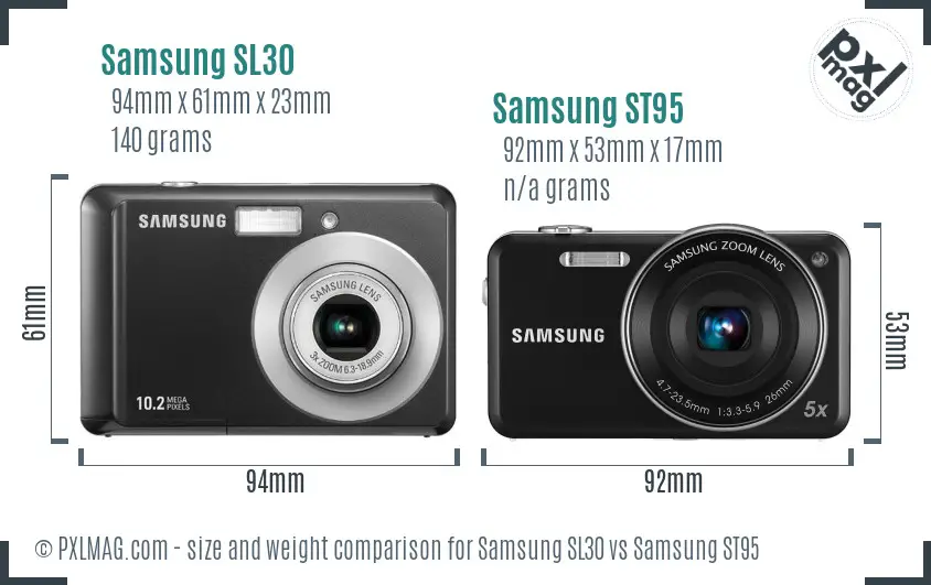 Samsung SL30 vs Samsung ST95 size comparison