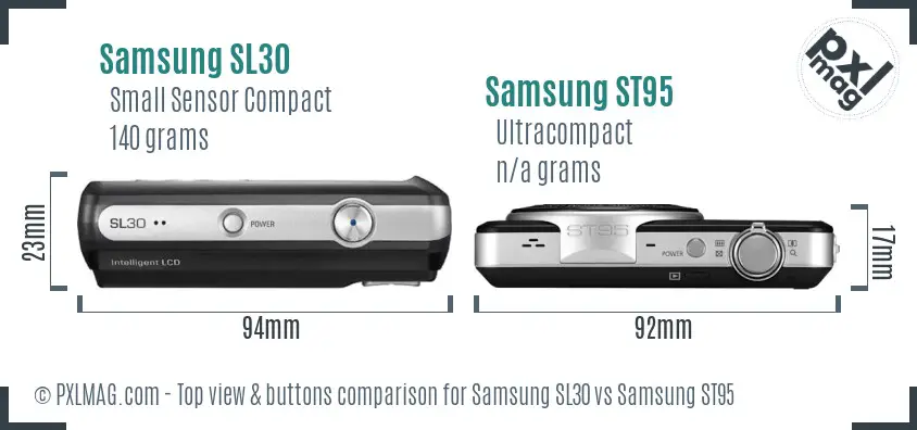 Samsung SL30 vs Samsung ST95 top view buttons comparison