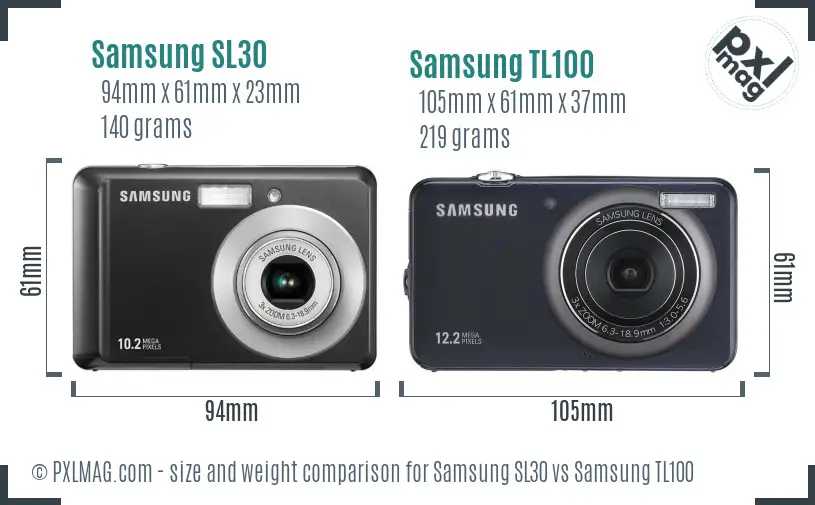 Samsung SL30 vs Samsung TL100 size comparison