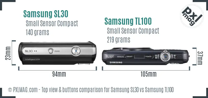 Samsung SL30 vs Samsung TL100 top view buttons comparison
