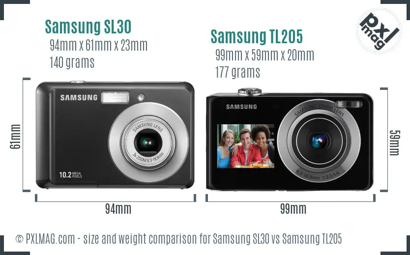 Samsung SL30 vs Samsung TL205 size comparison