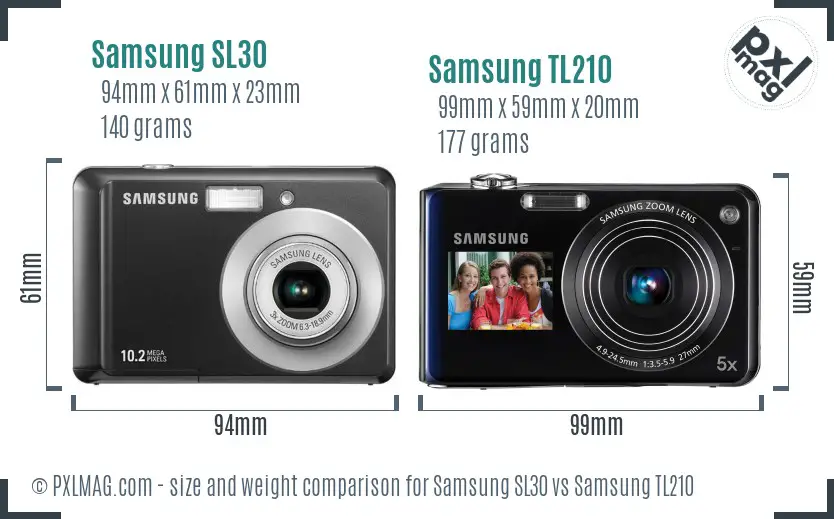 Samsung SL30 vs Samsung TL210 size comparison