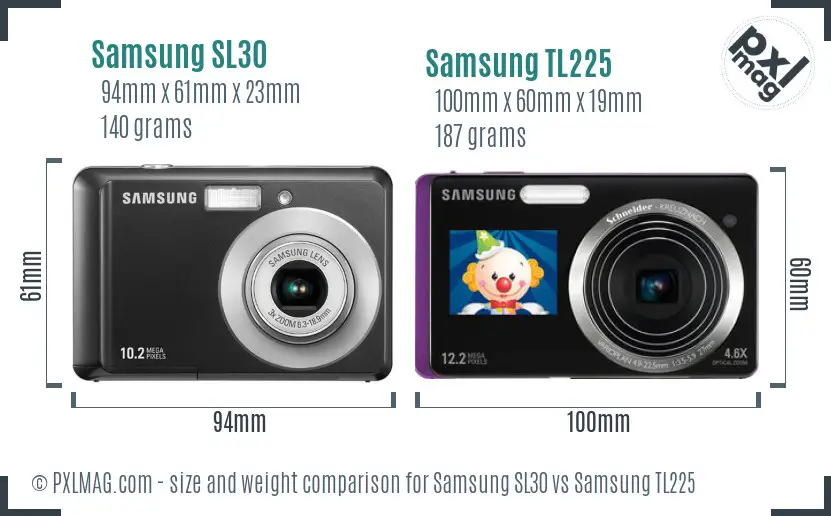 Samsung SL30 vs Samsung TL225 size comparison