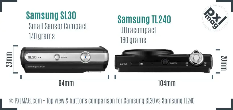 Samsung SL30 vs Samsung TL240 top view buttons comparison