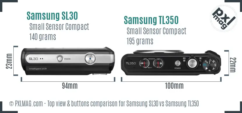Samsung SL30 vs Samsung TL350 top view buttons comparison