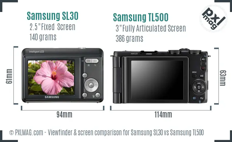 Samsung SL30 vs Samsung TL500 Screen and Viewfinder comparison