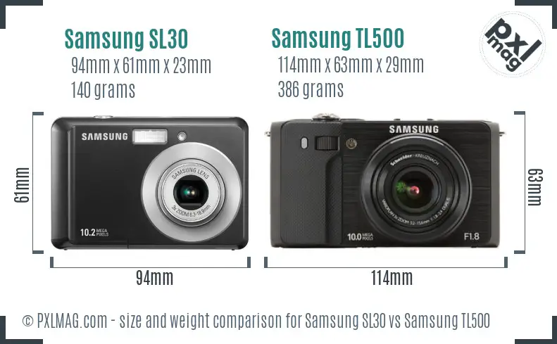 Samsung SL30 vs Samsung TL500 size comparison