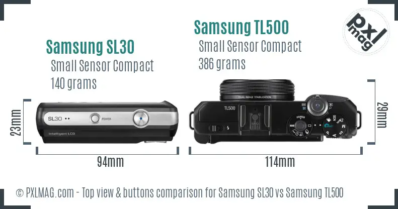 Samsung SL30 vs Samsung TL500 top view buttons comparison