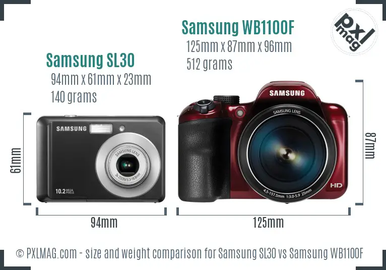 Samsung SL30 vs Samsung WB1100F size comparison
