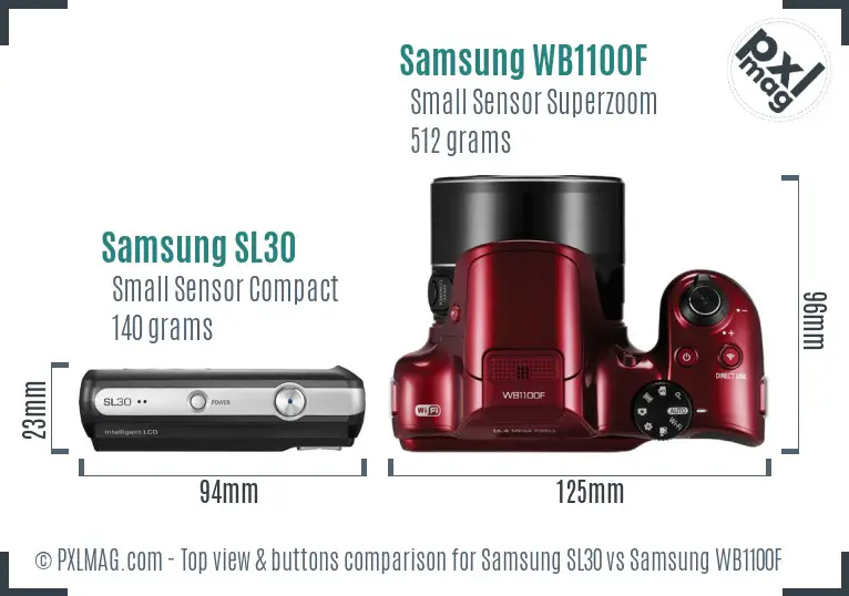 Samsung SL30 vs Samsung WB1100F top view buttons comparison