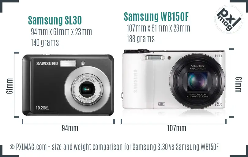 Samsung SL30 vs Samsung WB150F size comparison