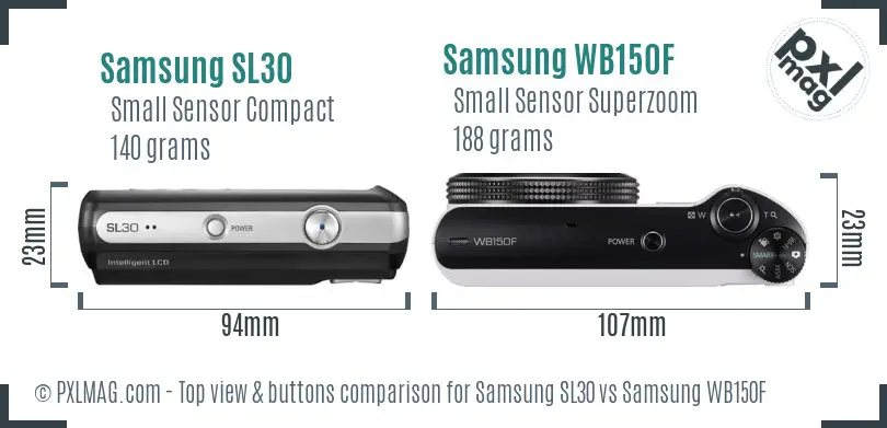 Samsung SL30 vs Samsung WB150F top view buttons comparison