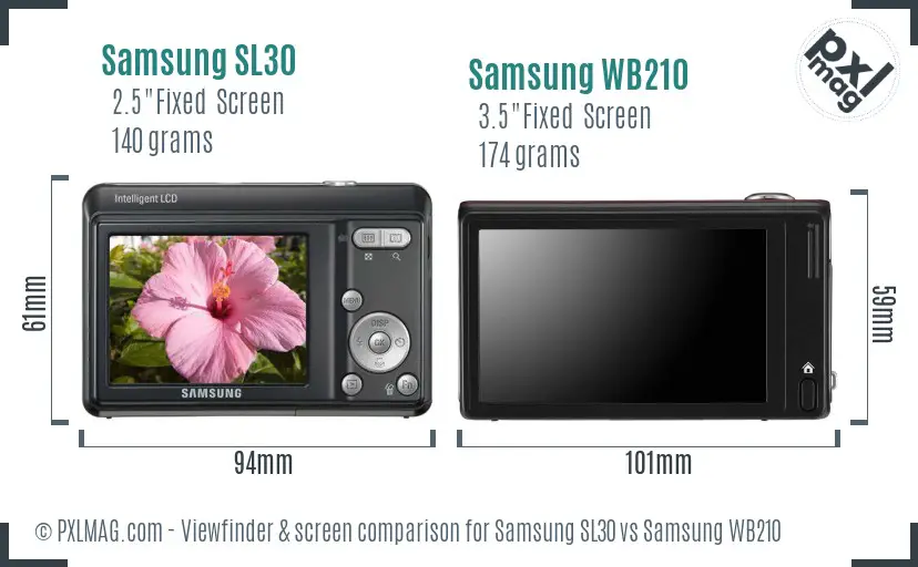 Samsung SL30 vs Samsung WB210 Screen and Viewfinder comparison