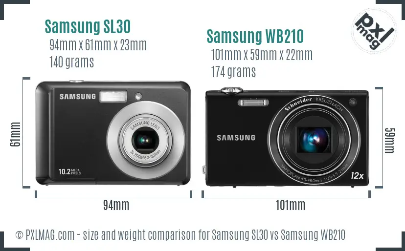 Samsung SL30 vs Samsung WB210 size comparison