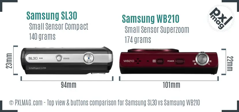 Samsung SL30 vs Samsung WB210 top view buttons comparison