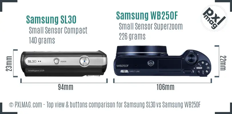 Samsung SL30 vs Samsung WB250F top view buttons comparison