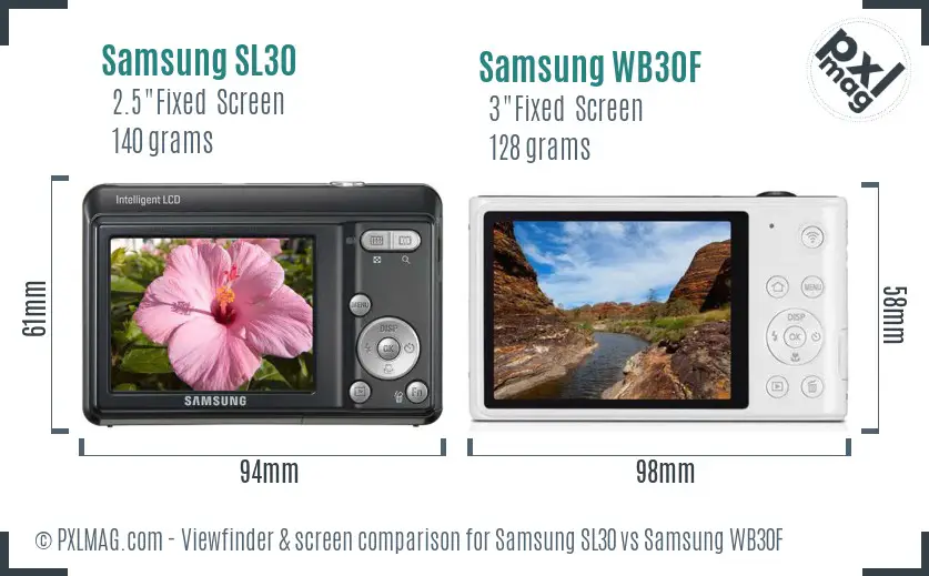 Samsung SL30 vs Samsung WB30F Screen and Viewfinder comparison