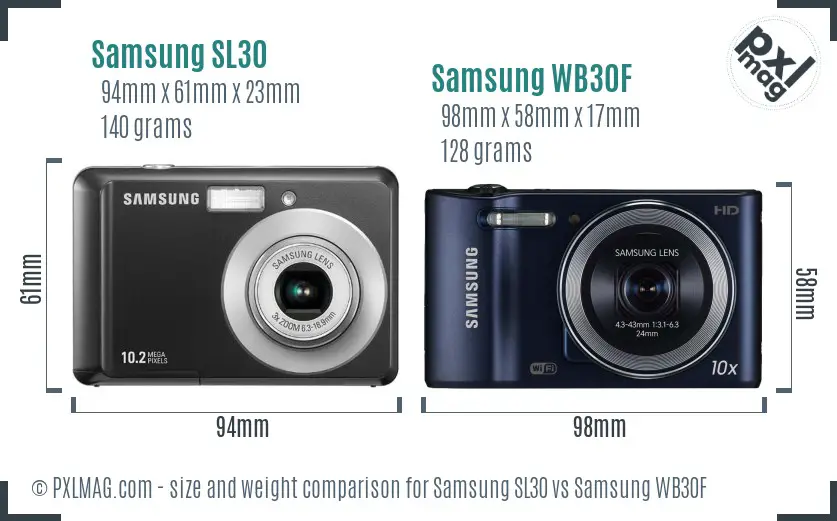 Samsung SL30 vs Samsung WB30F size comparison