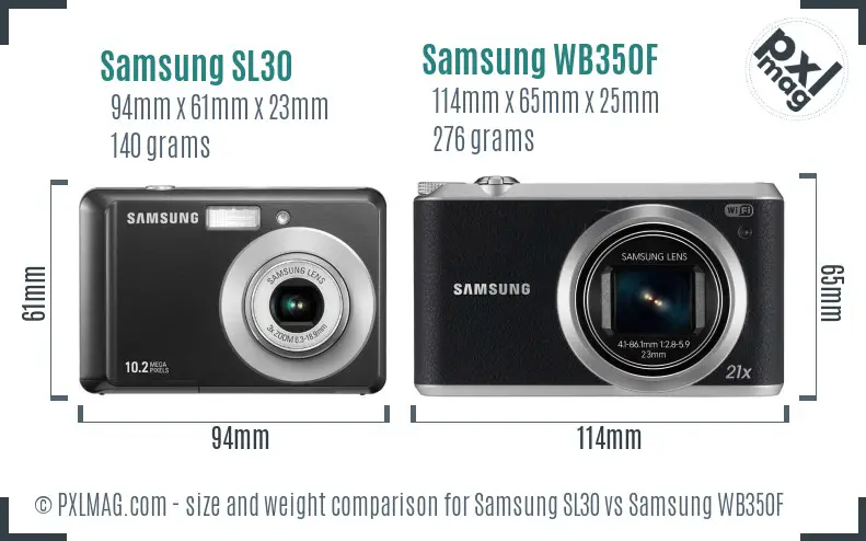 Samsung SL30 vs Samsung WB350F size comparison