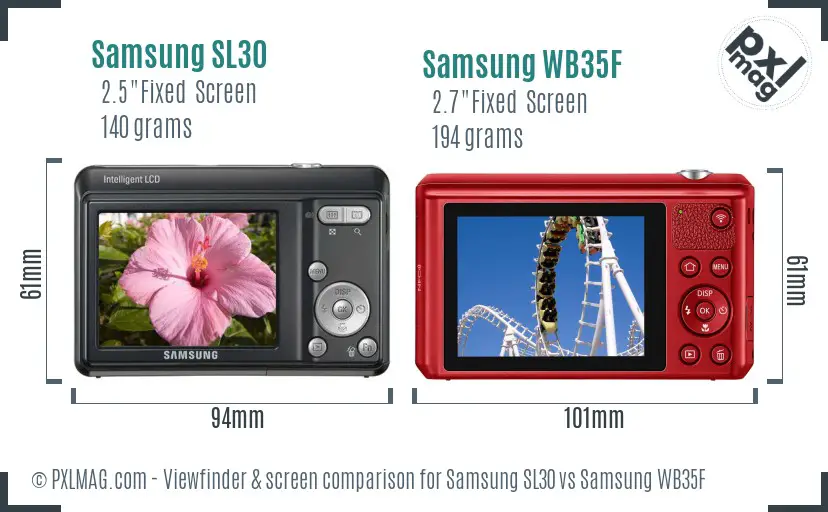Samsung SL30 vs Samsung WB35F Screen and Viewfinder comparison