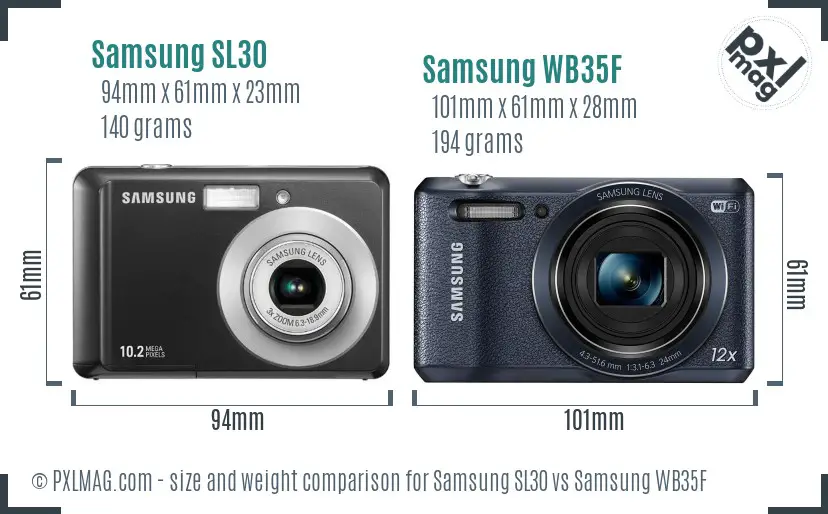 Samsung SL30 vs Samsung WB35F size comparison