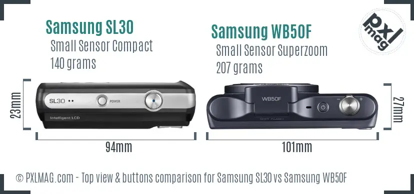 Samsung SL30 vs Samsung WB50F top view buttons comparison