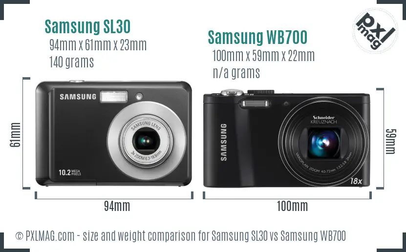 Samsung SL30 vs Samsung WB700 size comparison