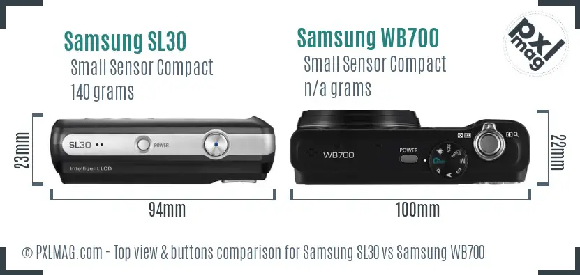 Samsung SL30 vs Samsung WB700 top view buttons comparison