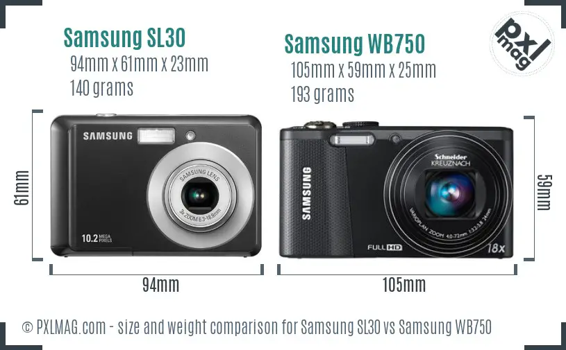 Samsung SL30 vs Samsung WB750 size comparison