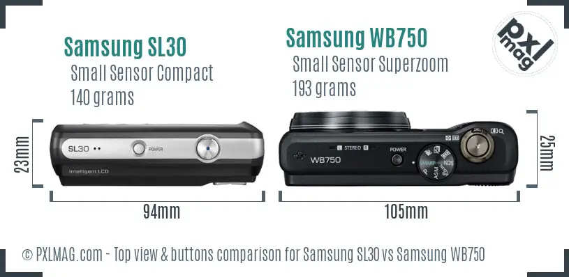 Samsung SL30 vs Samsung WB750 top view buttons comparison