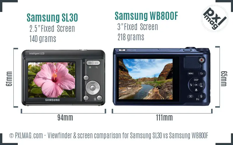 Samsung SL30 vs Samsung WB800F Screen and Viewfinder comparison