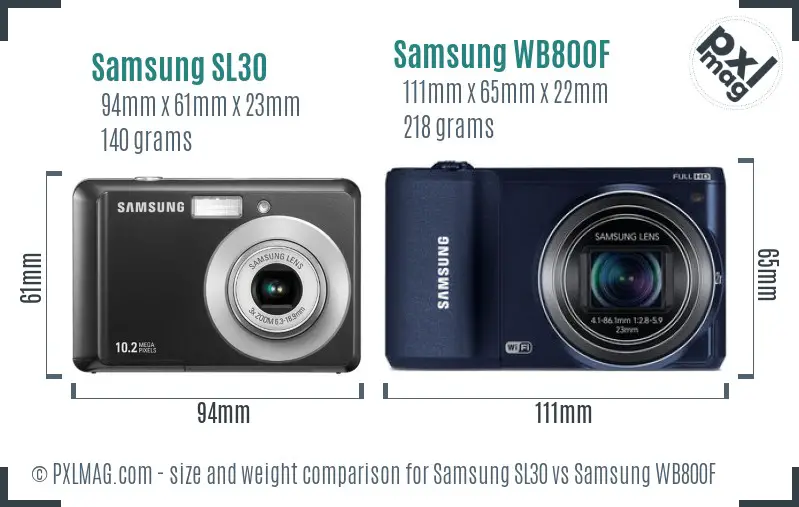 Samsung SL30 vs Samsung WB800F size comparison