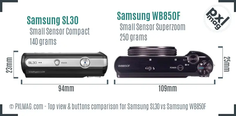 Samsung SL30 vs Samsung WB850F top view buttons comparison