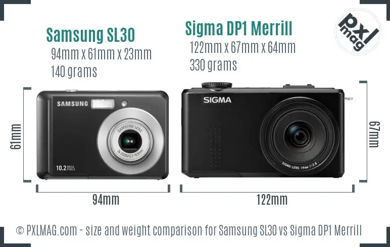 Samsung SL30 vs Sigma DP1 Merrill size comparison