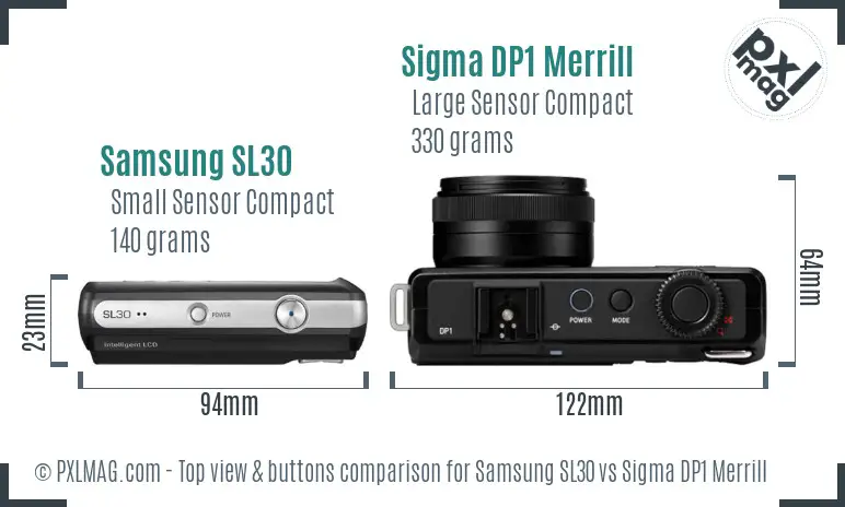 Samsung SL30 vs Sigma DP1 Merrill top view buttons comparison